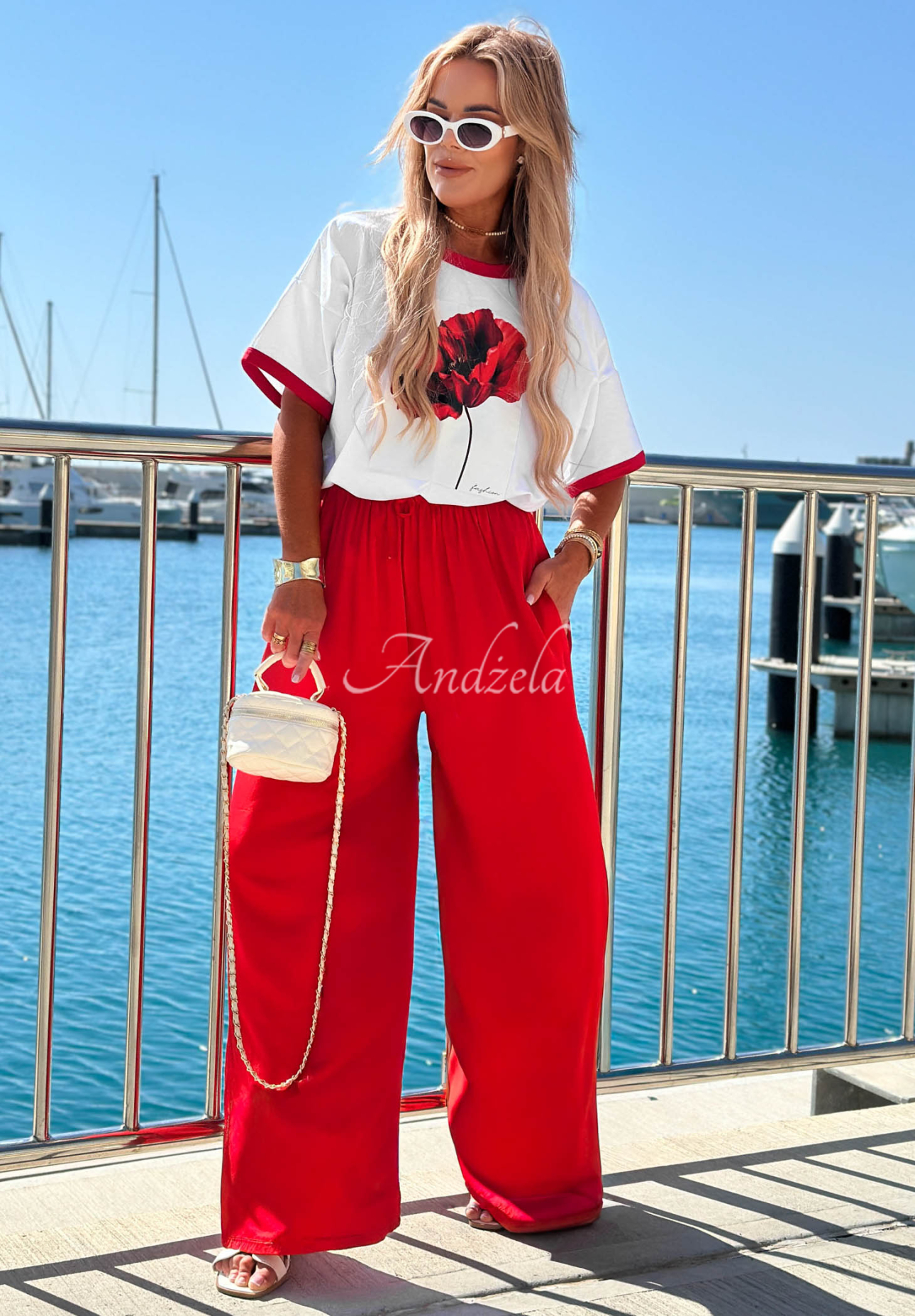 Wide-Leg Hose aus Satin-Viskose. Sea Poppy Rot