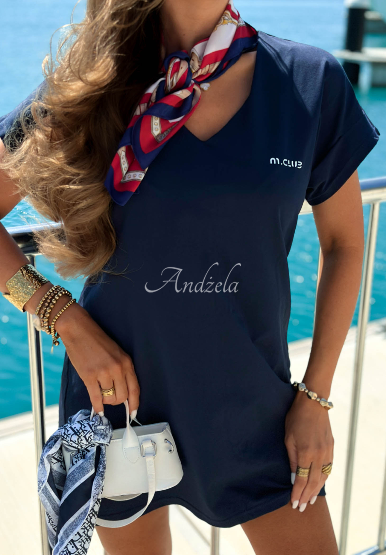 Baumwollkleid mit Aufdruck Marina Club Dunkelblau