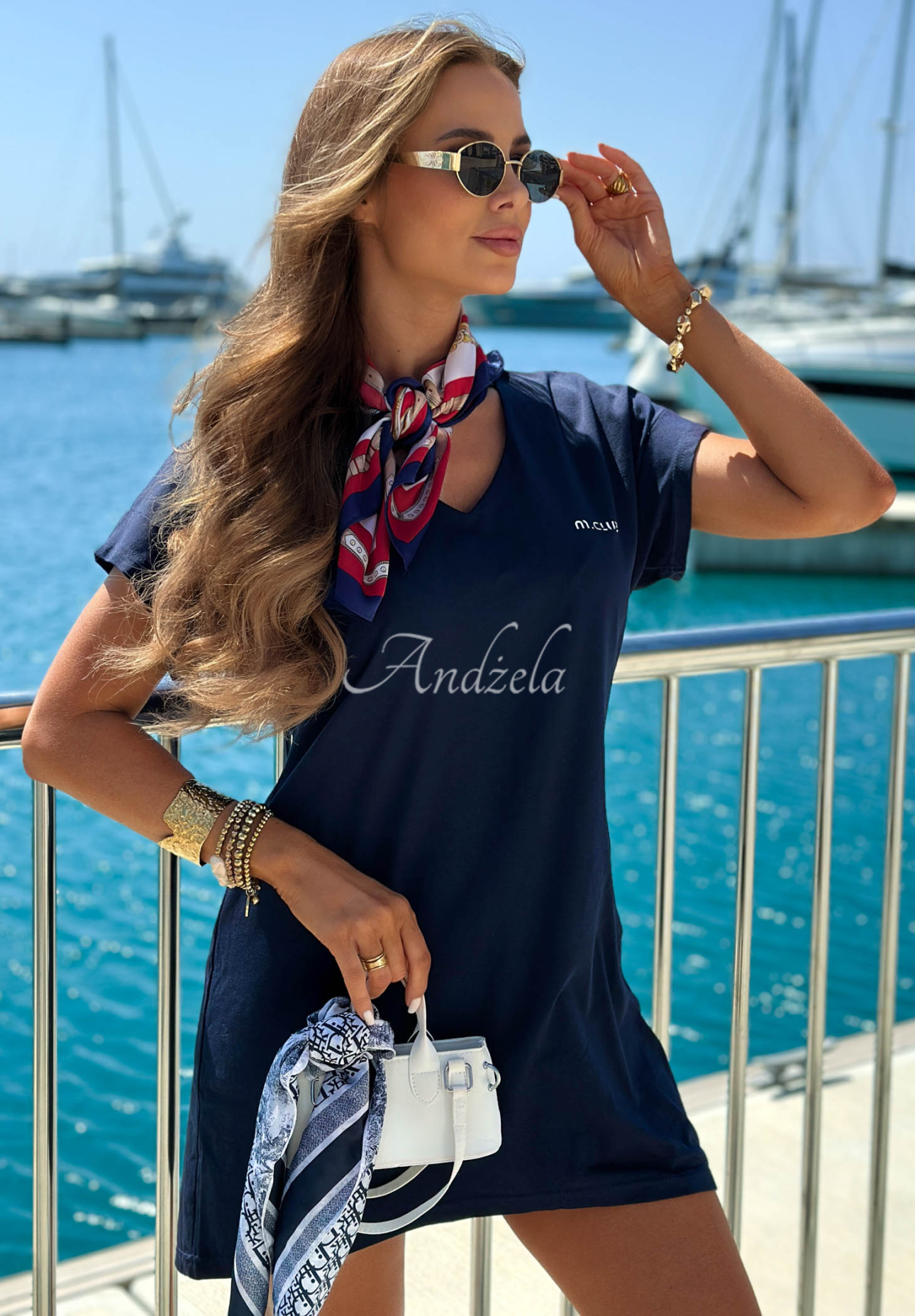 Baumwollkleid mit Aufdruck Marina Club Dunkelblau
