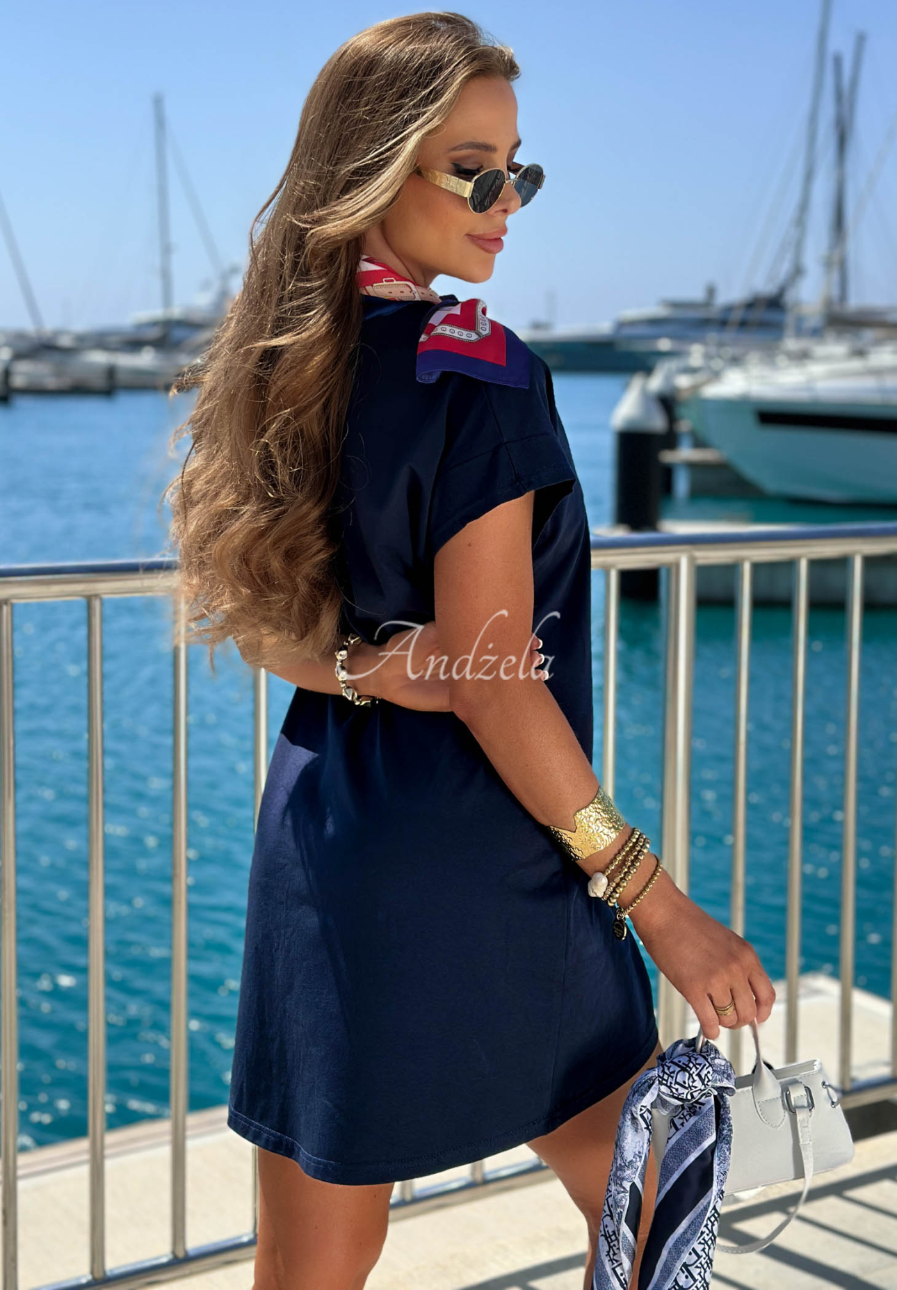 Baumwollkleid mit Aufdruck Marina Club Dunkelblau