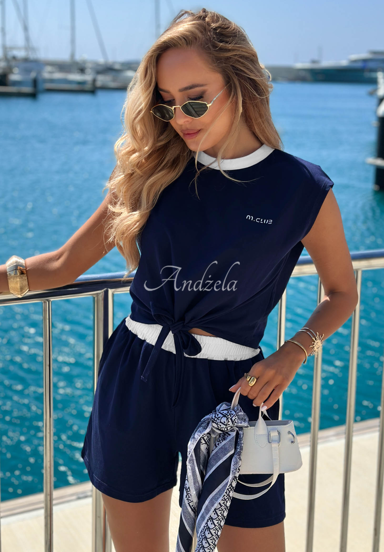 Baumwoll Oberteil mit Bindung Marina Club Dunkelblau