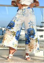 Material Hose w kwiaty Ocean Flora biało-Blau