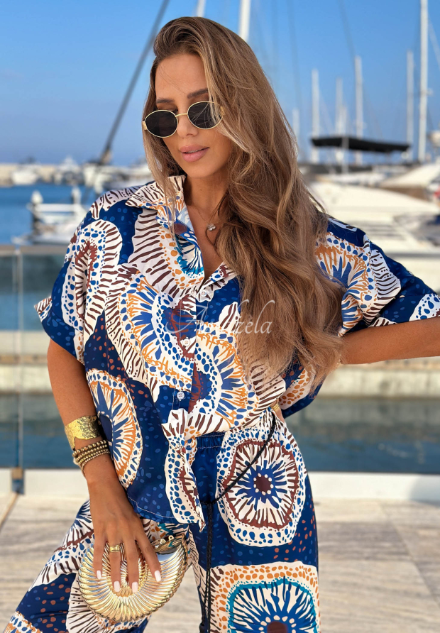 Oversize-Hemd mit Mustern Ocean Fresco Dunkelblau