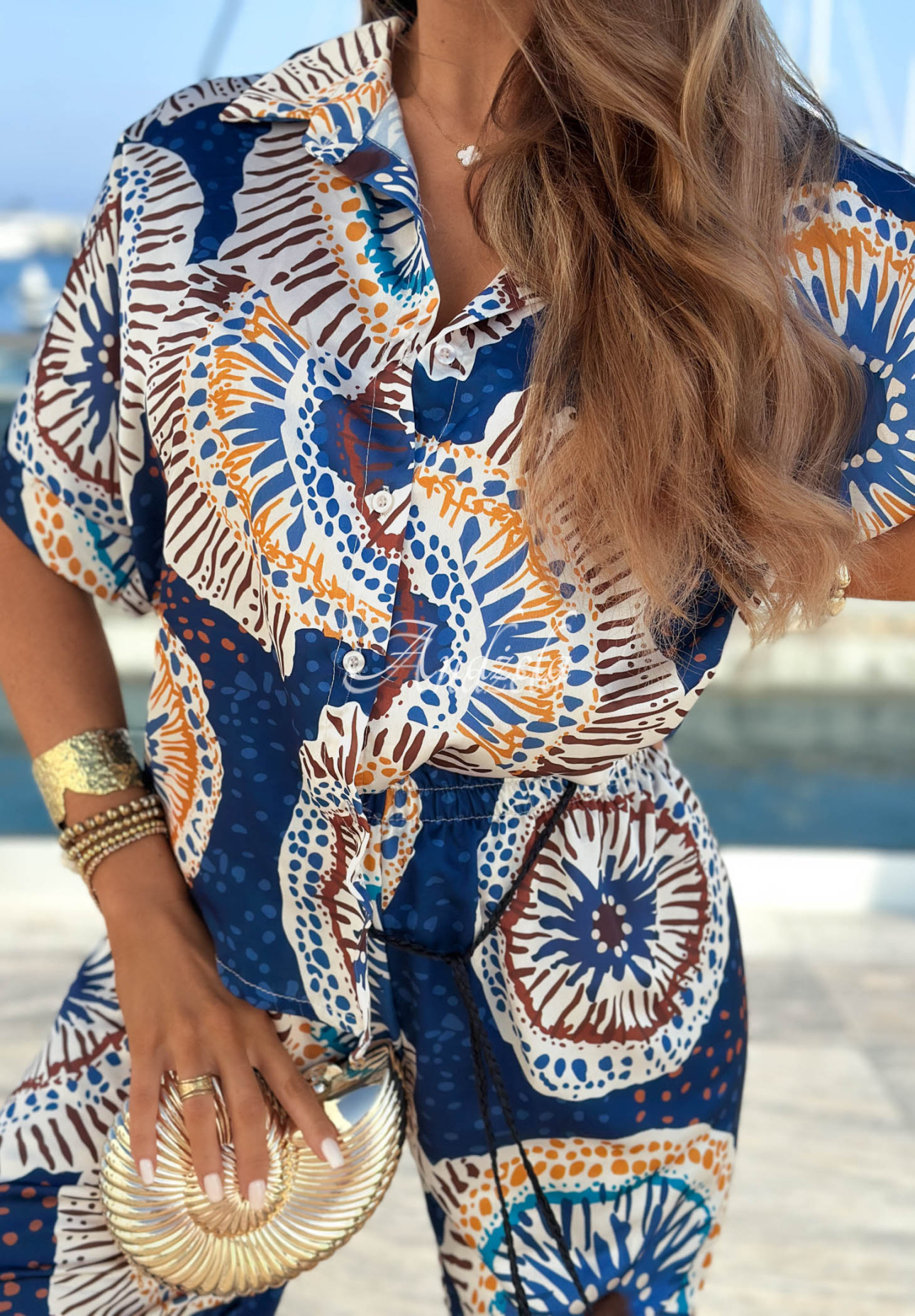 Oversize-Hemd mit Mustern Ocean Fresco Dunkelblau