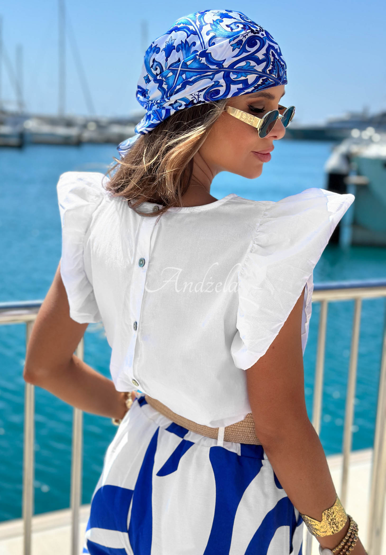 Baumwollbluse mit Rüschen Marina Royale Weiß