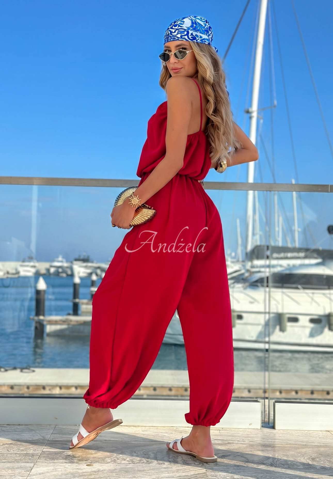 Langer Overall mit Trägern aus Viskose Salt Breeze Rot