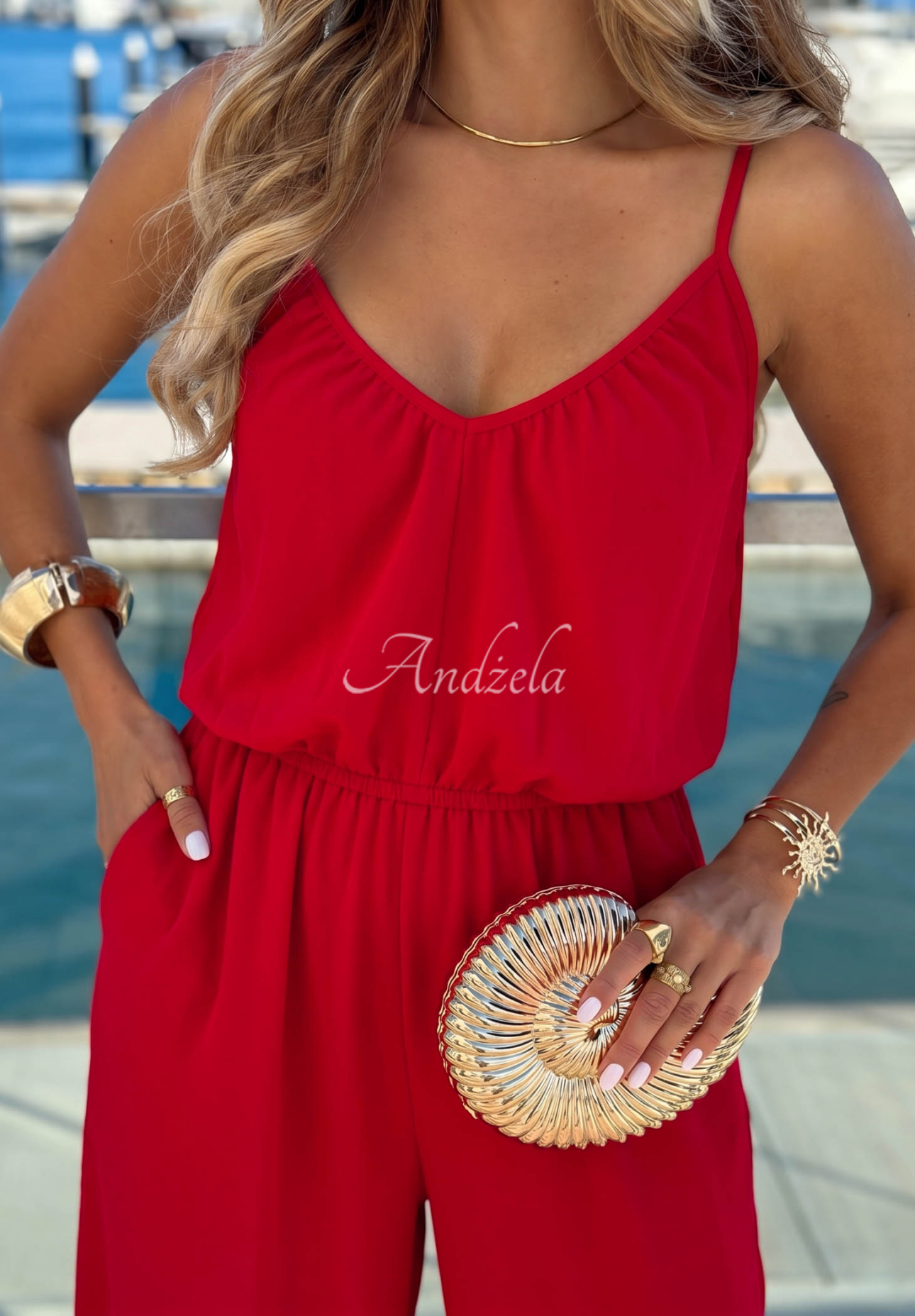 Langer Overall mit Trägern aus Viskose Salt Breeze Rot