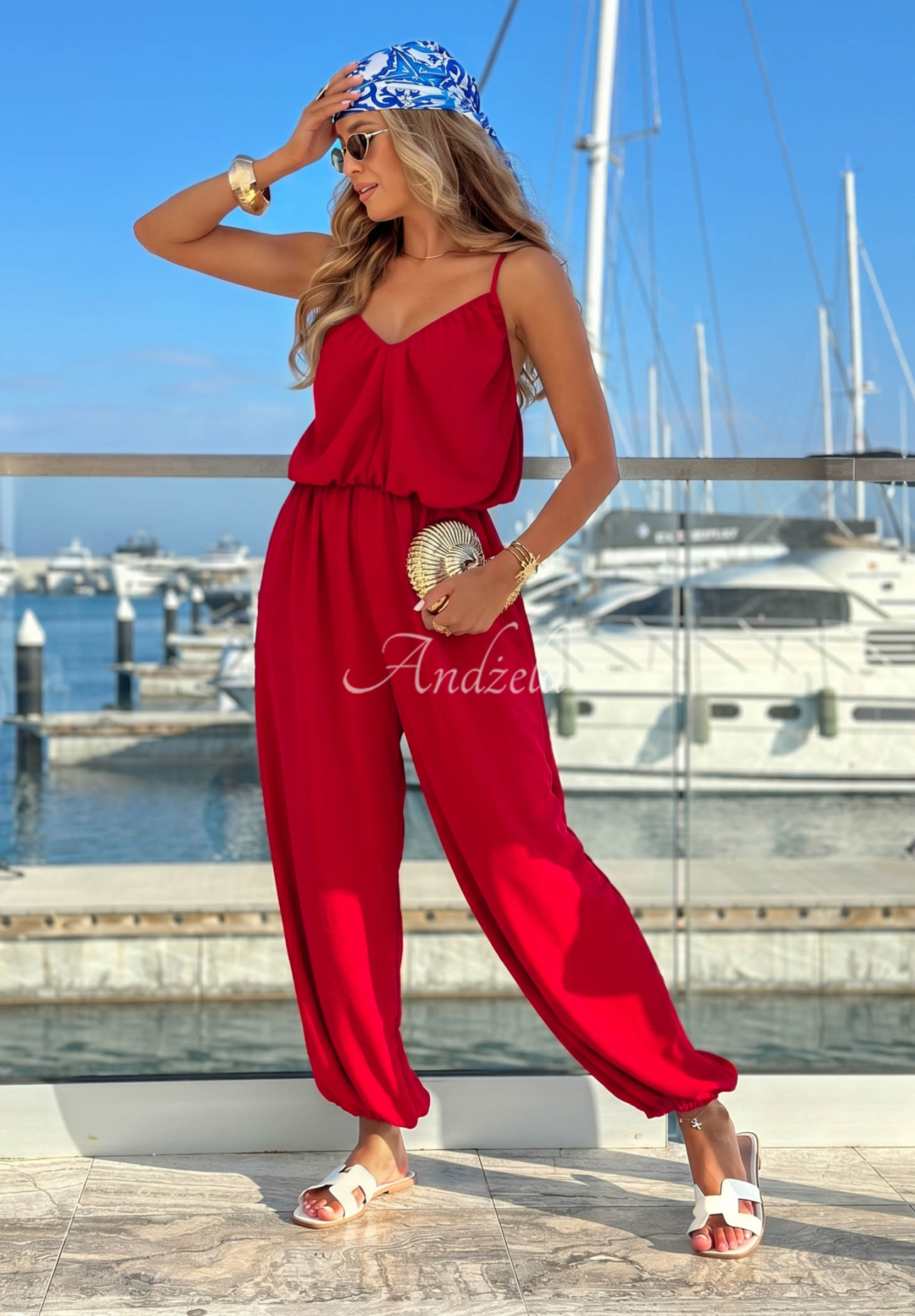 Langer Overall mit Trägern aus Viskose Salt Breeze Rot