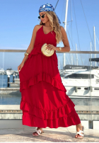 Wiskozowa Kleid maxi na ramiączkach z falbankami Sunny Twist Weiß
