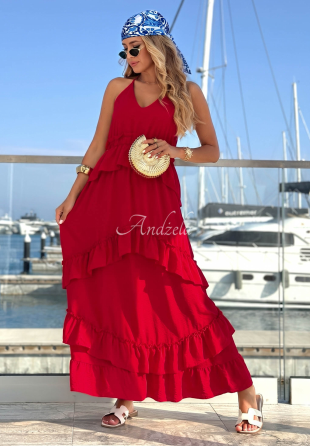 Maxikleid aus Viskose mit R&uuml;schen Sunny Twist Rot