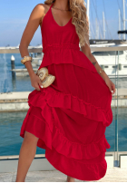 Wiskozowa Kleid maxi na ramiączkach z falbankami Sunny Twist Weiß