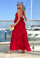 Wiskozowa Kleid maxi na ramiączkach z falbankami Sunny Twist Weiß