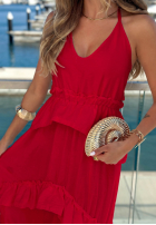 Wiskozowa Kleid maxi na ramiączkach z falbankami Sunny Twist Weiß
