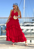 Wiskozowa Kleid maxi na ramiączkach z falbankami Sunny Twist Weiß