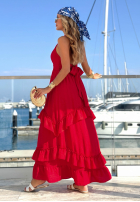 Wiskozowa Kleid maxi na ramiączkach z falbankami Sunny Twist Weiß
