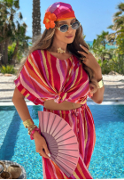 Set T-Shirt i Hose wide leg w kolorowe paski Water Rainbow pomarańczowo-Rosa