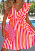 Kleid mini w paski z falbankami Summer Candy pomarańczowo-Rosa