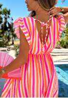 Kleid mini w paski z falbankami Summer Candy pomarańczowo-Rosa