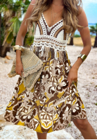 Wzorzysta Kleid na ramiączkach z ażurową górą Oahu Island Schokoladenbraun