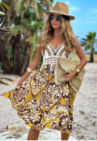 Wzorzysta Kleid na ramiączkach z ażurową górą Oahu Island Schokoladenbraun