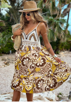 Wzorzysta Kleid na ramiączkach z ażurową górą Oahu Island Schokoladenbraun