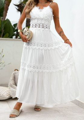 Maxikleid aus Viskose mit Trägern und Spitze boho Sun Sorella Ecru