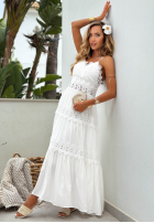 Kleid maxi na ramiączkach z koronką boho Sun Sorella Weiß