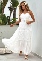 Kleid maxi na ramiączkach z koronką boho Sun Sorella Weiß