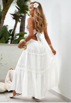Kleid maxi na ramiączkach z koronką boho Sun Sorella Weiß
