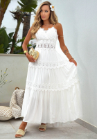 Kleid maxi na ramiączkach z koronką boho Sun Sorella Weiß
