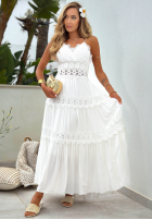 Kleid maxi na ramiączkach z koronką boho Sun Sorella Weiß