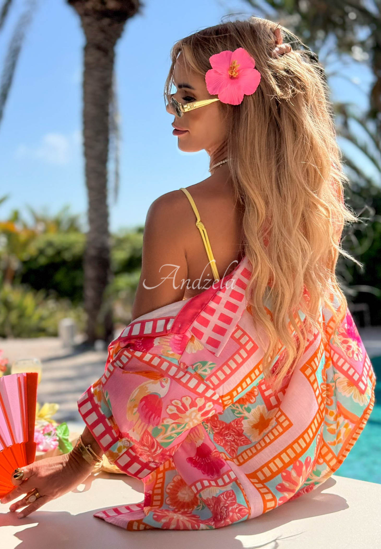 Set aus gemustertem Hemd und Hose aus Baumwolle und Leinen Sweet Paradise Rosa