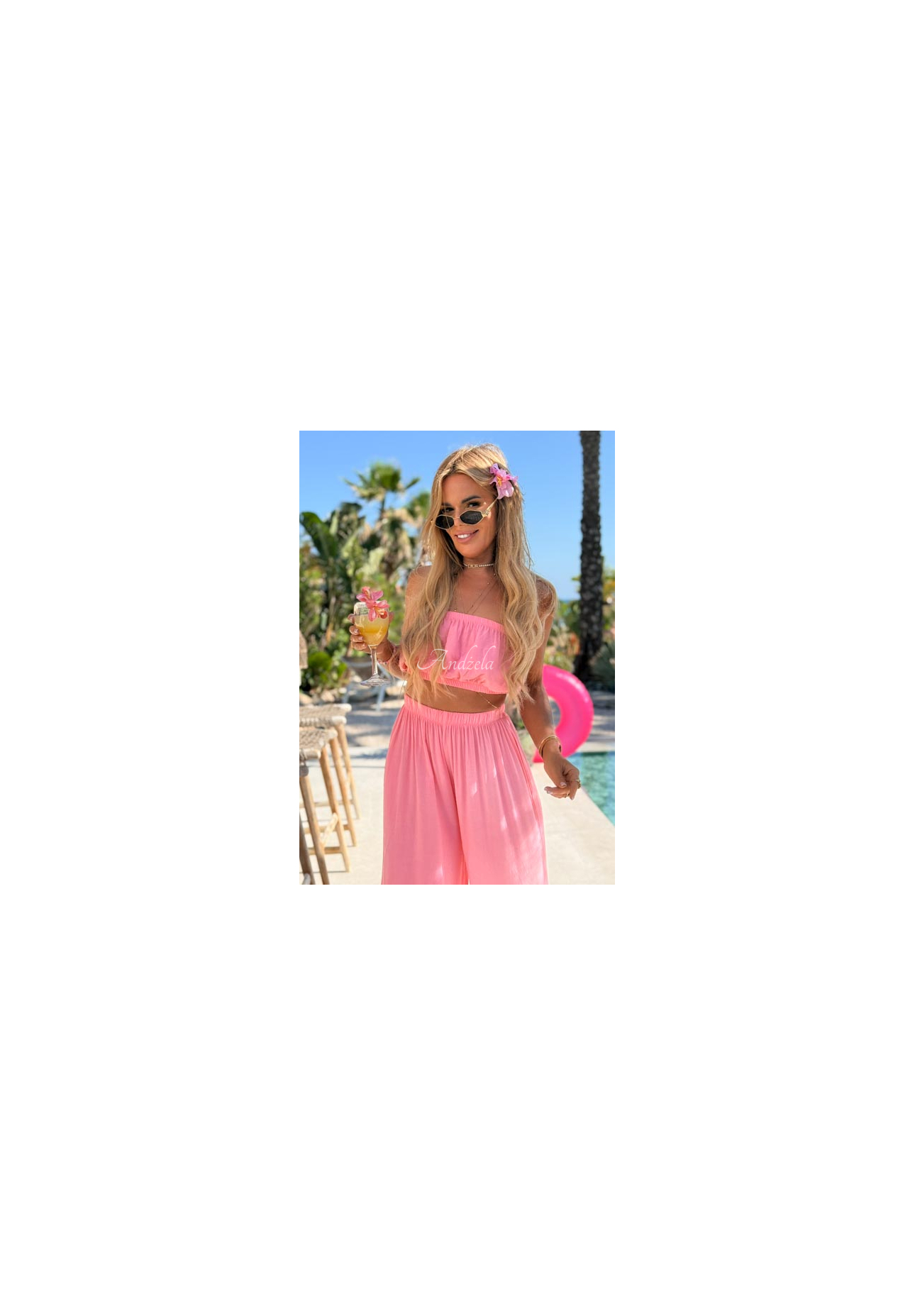 Viskose-Set aus Oberteil und Hose wide leg Puerto Rico Rosa