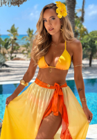 Set kostium kąpielowy bikini i pareo z falbankami Aloha Sunset żółto-Orange