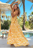 Wzorzysta Kleid maxi z wiązaniem na szyi Perfect Sunrise Gelb