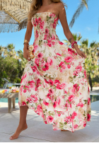 Kwiecista Kleid maxi bez ramiączek Sun Bloom Weiß