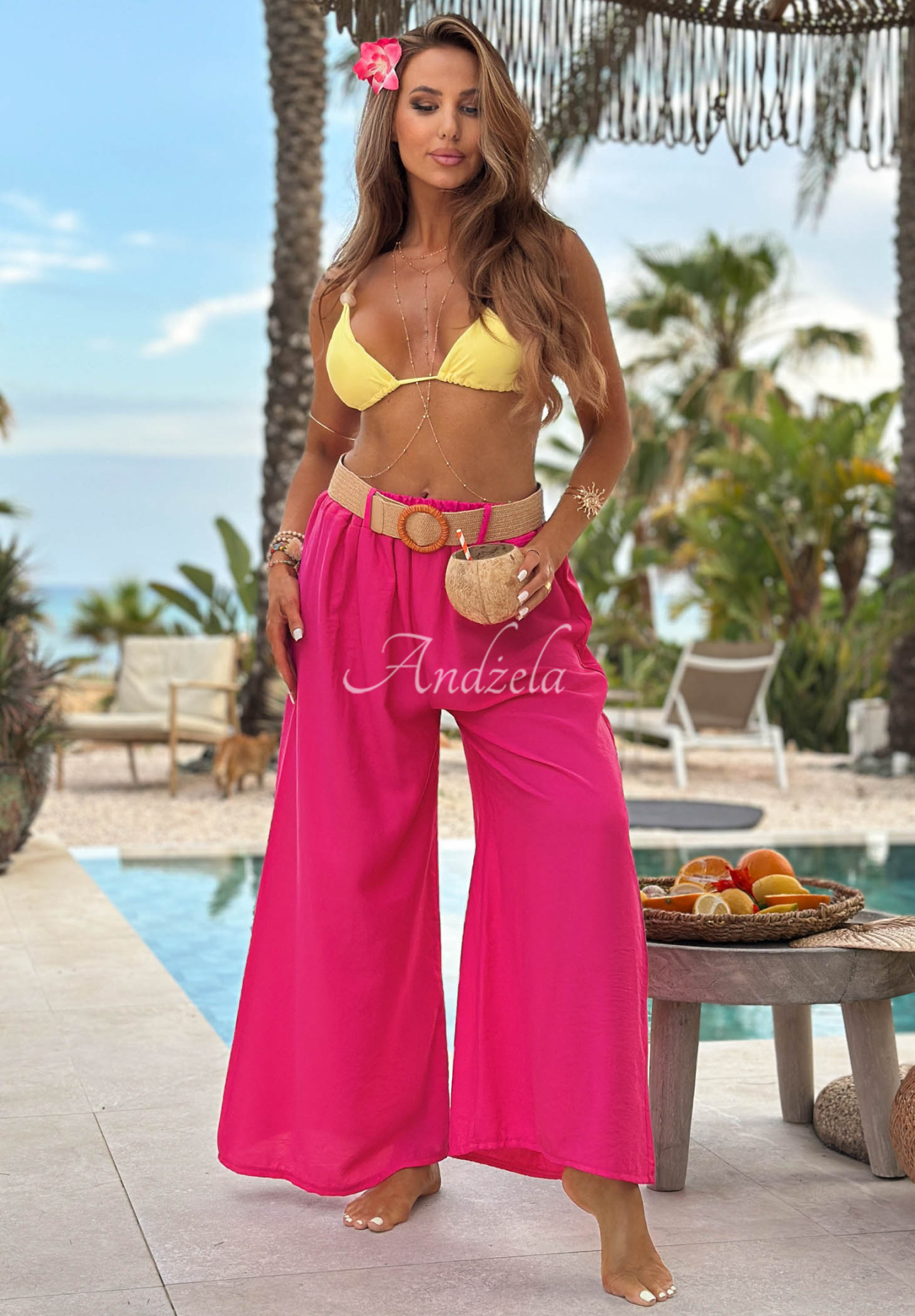 Weit geschnittene Stoffhose aus Viskose Vacation Moments Fuchsia