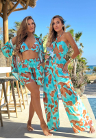 Langer Viskose-Overall wide leg gemustert Hawaii Lagoon türkis-schokoladenbraun