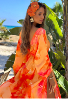Kleid maxi z długimi rękawami w kwiaty Aloha Bloom Orange
