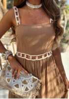 Kleid maxi na ramiączkach Golden Shell Camel