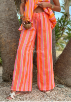 Material Hose wide leg w kolorowe paski Sunny Charm Orange
