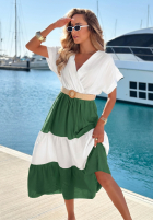 Kolorowa Kleid midi z paskiem Ocean Dream biało-Schokoladenbraun