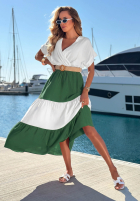 Kolorowa Kleid midi z paskiem Ocean Dream biało-Schokoladenbraun