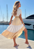 Kolorowa Kleid midi z paskiem Ocean Dream biało-Schokoladenbraun