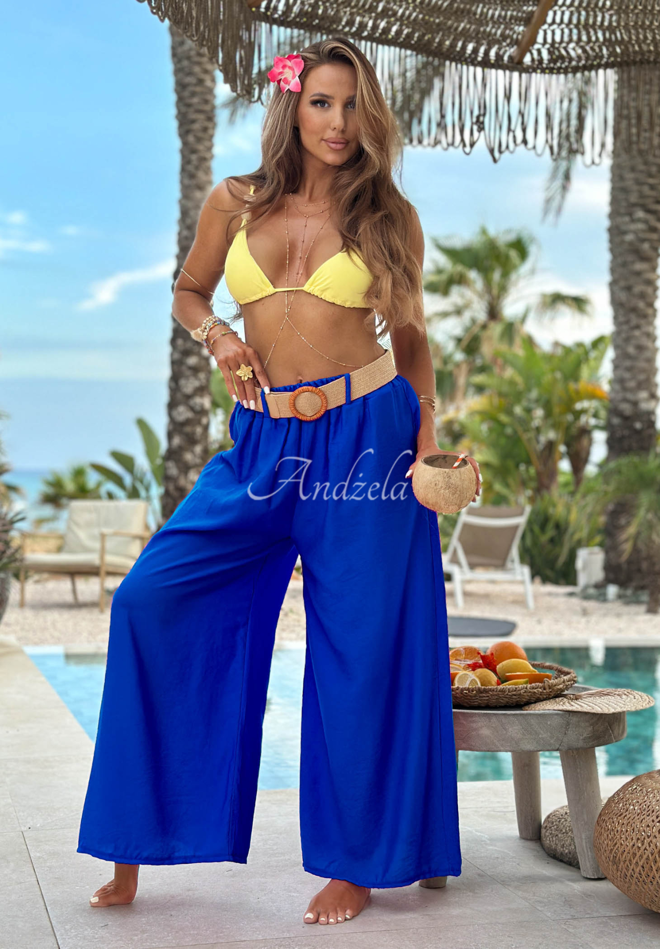 Weit geschnittene Stoffhose aus Viskose Vacation Moments Kobaltblau