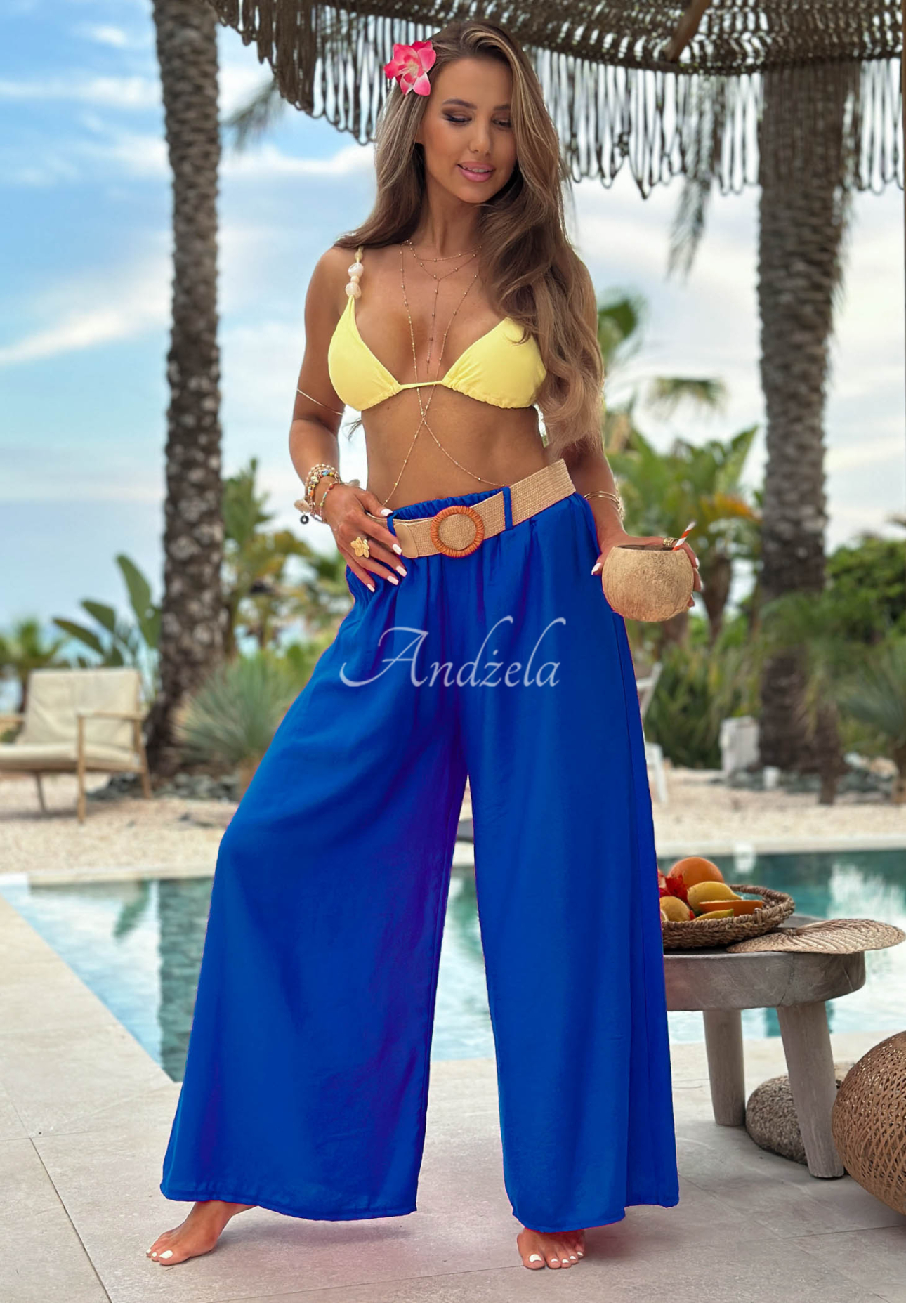Weit geschnittene Stoffhose aus Viskose Vacation Moments Kobaltblau