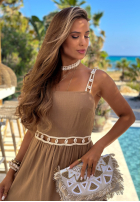 Kleid maxi na ramiączkach Golden Shell Camel