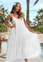 Zwiewna Kleid maxi na ramiączkach z falbankami Hot Waves Rosa