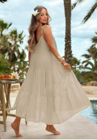 Zwiewna Kleid maxi na ramiączkach z falbankami Hot Waves Rosa