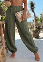 Lniane Hose haremki ze ściągaczami Sun Outfit Khaki